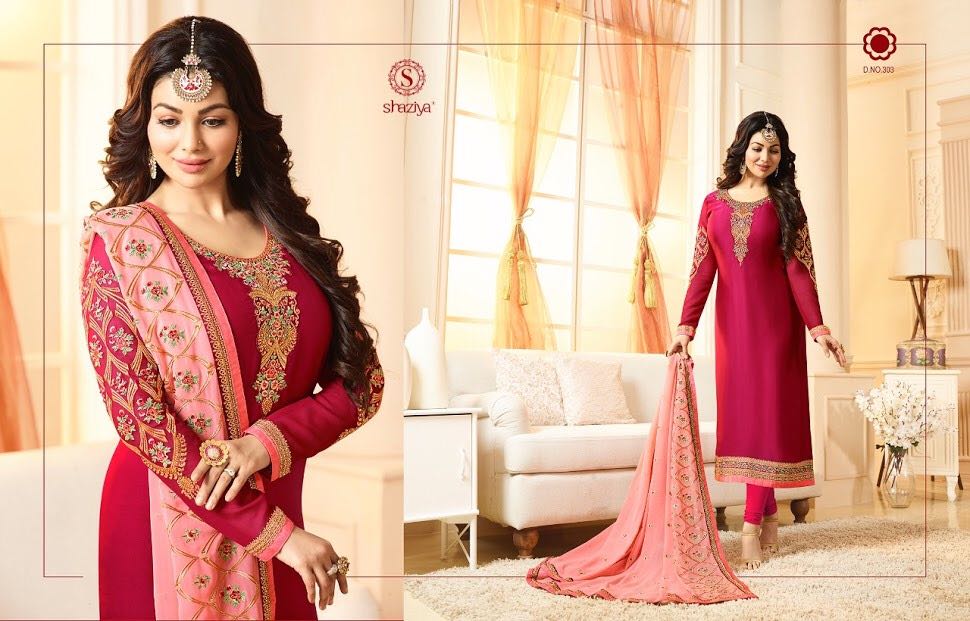 Saara By Shaziya 301 To 306 Series Beautiful Indian Suits With Embroidery Work Colorful Party Wear & Occasional Wear Satin Georgette Dresses At Wholesale Price