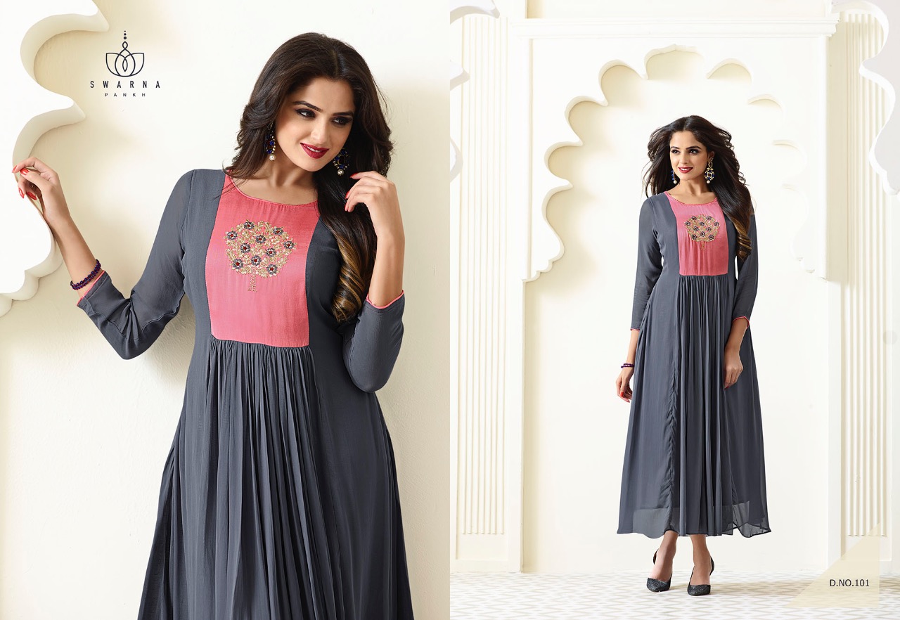 Swarna Pankh Vol-1 By Swarna Pankh 101 To 111 Series Stylish Designer Beautiful Colorful Embroidered Casual Wear & Ethnic Wear Faux Georgette Printed Kurtis At Wholesale Price