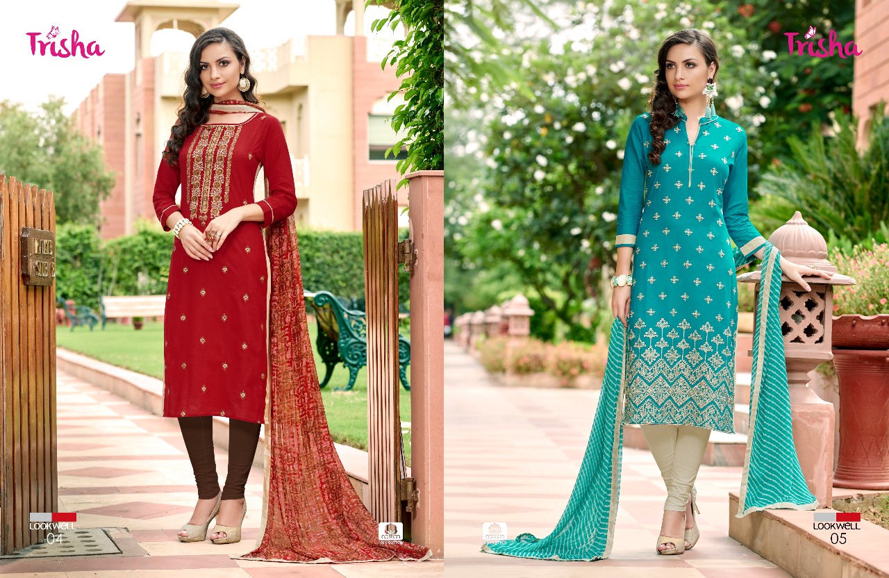 Trisha By Lookwell 01 To 06 Series  Indian Beautiful Colorful Stylish Fancy Embroidered Casual Wear & Occasional Wear Cotton Printed Dresses At Wholesale Price