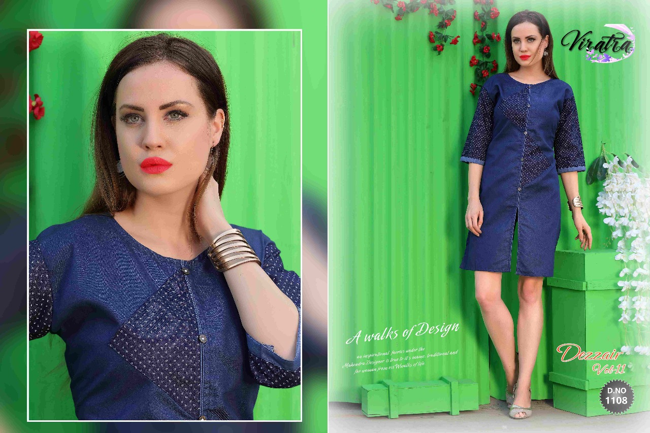 Dezzair Vol-11 By Viratra Tex 1101 To 1108 Series Beautiful Fancy Casual Wear & Party Wear Denim Kurtis At Wholesale Price