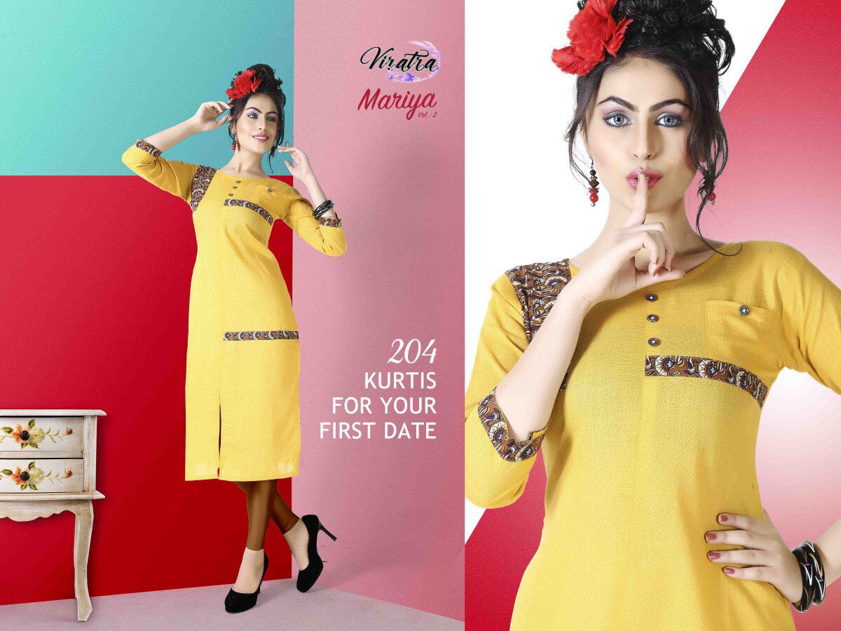 Mariya Vol-2 By Viratra Tex 201 To 208 Series Beautiful Stylish Colorful Fancy Casual Wear & Ready To Wear Cotton Slub Printed Kurtis At Wholesale Price