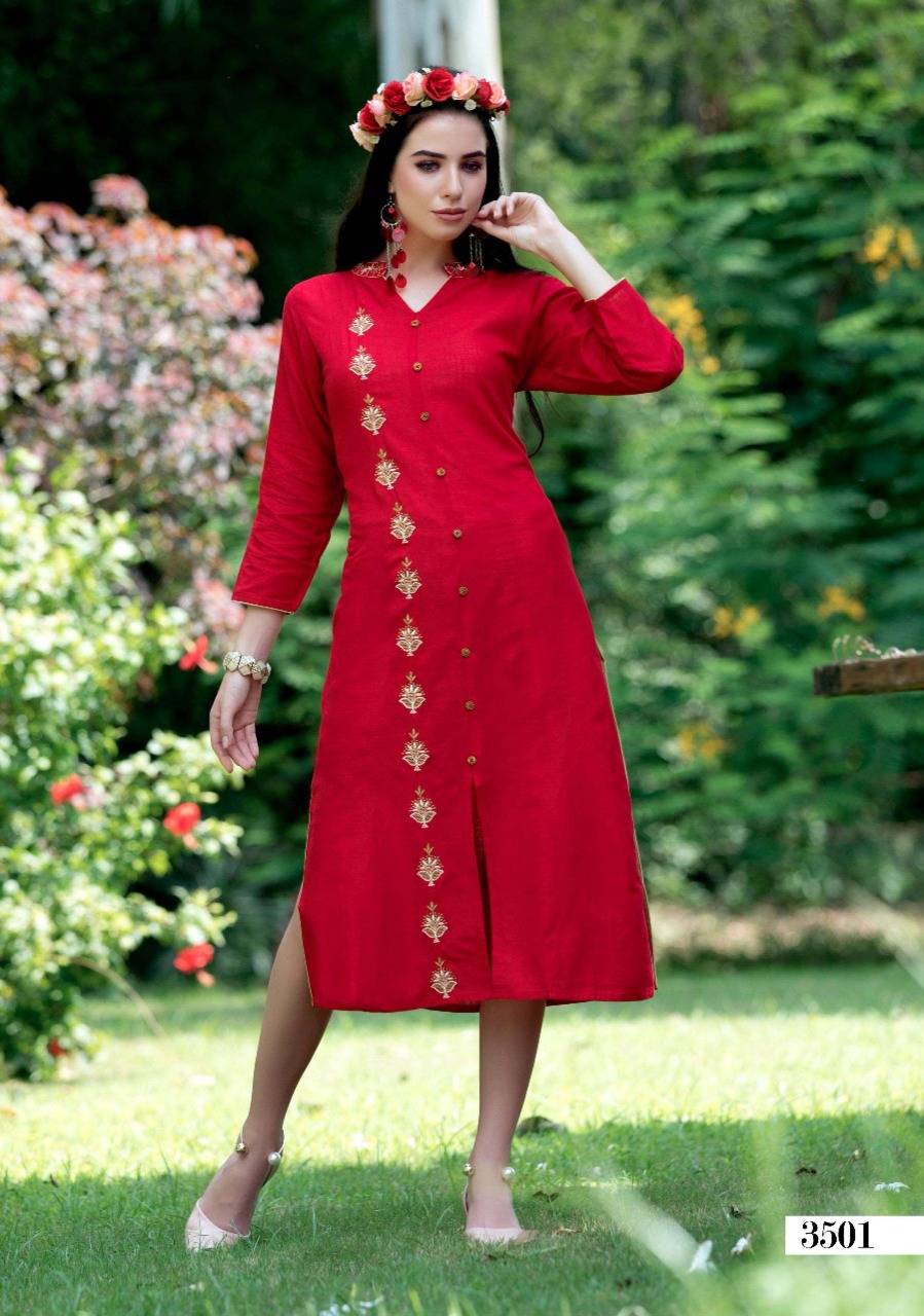 Mulberry Vol-35 By Vesh 3501 To 3508 Series Stylish Colorful Beautiful Fancy Party Wear & Ethnic Wear Slub Cotton Embroidered Kurtis At Wholesale Price