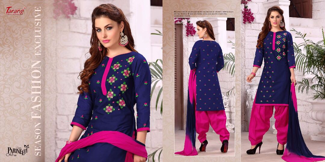 Parineeti By Tarang 101 To 108 Series Patiyala Suits Stylish Colorful Beautiful Fancy Party Wear & Ethnic Wear Glace Cotton Dresses At Wholesale Price