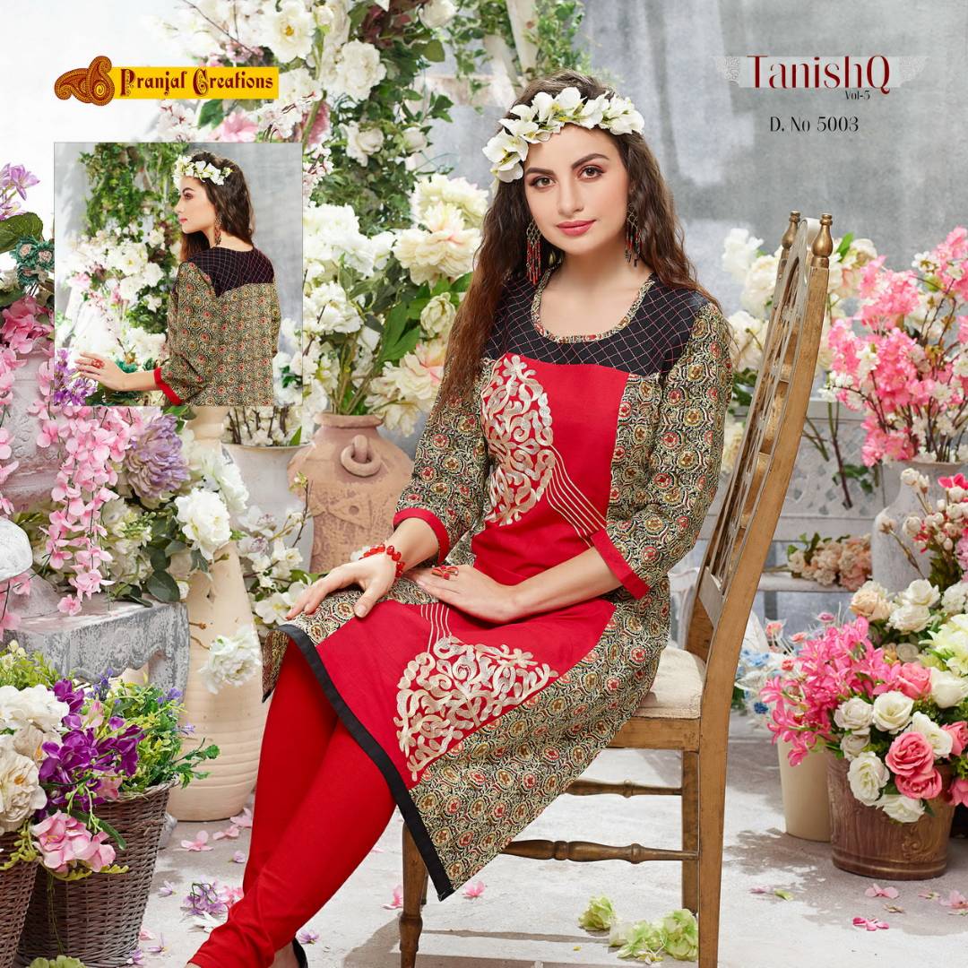 Tanishq Vol-5 By Pranjal Creations 5001 To 5009 Series Stylish Beautiful Colorful Fancy Casual Wear & Party Wear Pure Cotton Printed Kurtis At Wholesale Price
