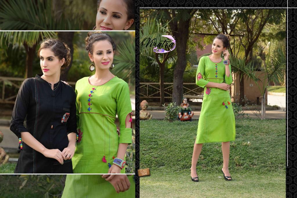 Diva Vol-3 By Viratra Tex 301 To 308 Series Stylish Fancy Beautiful Colorful Casual Wear & Ethnic Wear Slub Cotton Embroidered Kurtis At Wholesale Price