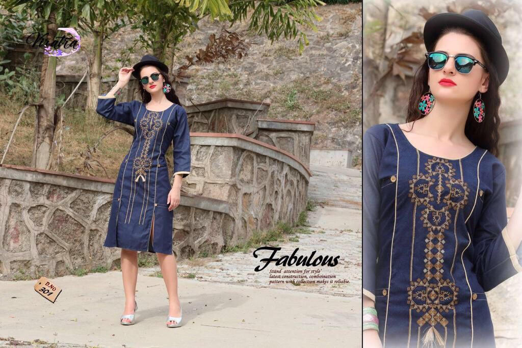 Princess Vol-3 By Viratra Tex 301 To 308 Series Beautiful Colorful Fancy Casual Wear & Ethnic Wear Denim Work Kurtis At Wholesale Price