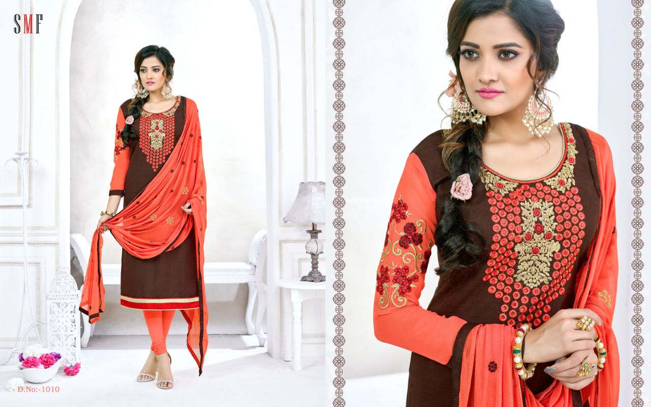 Simar By Smf 1001 To 1010 Series Beautiful Colorful Stylish Fancy Indian Party Wear & Ethnic Wear Cotton Slub Embroidered Dresses At Wholesale Price
