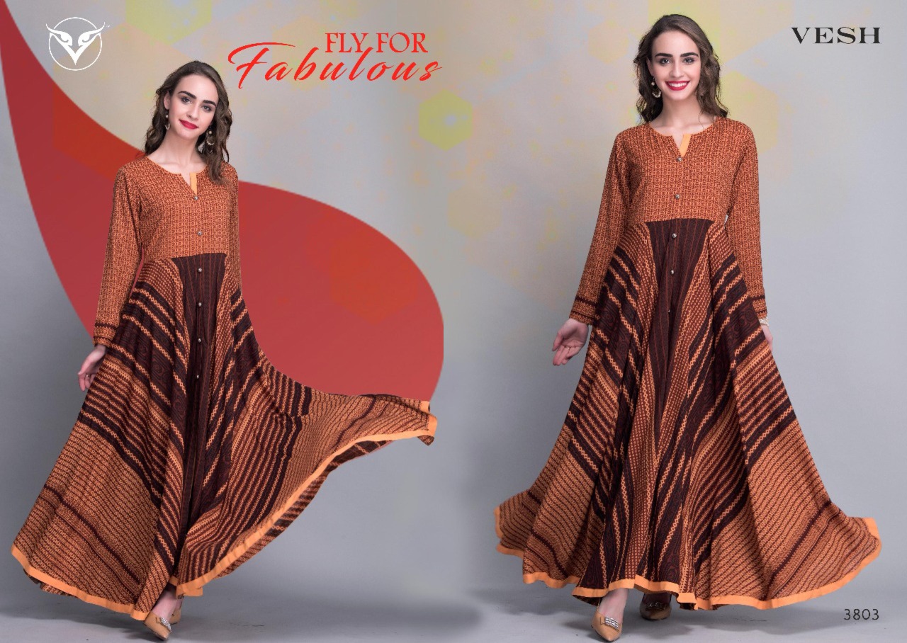 Vesh Vol-38 By Vesh 3801 To 3809 Series Designer Stylish Beautiful Colorful Fancy Party Wear & Ethnic Wear Rayon/ Cotton/ Silk Embroidered Kurtis At Wholesale Price
