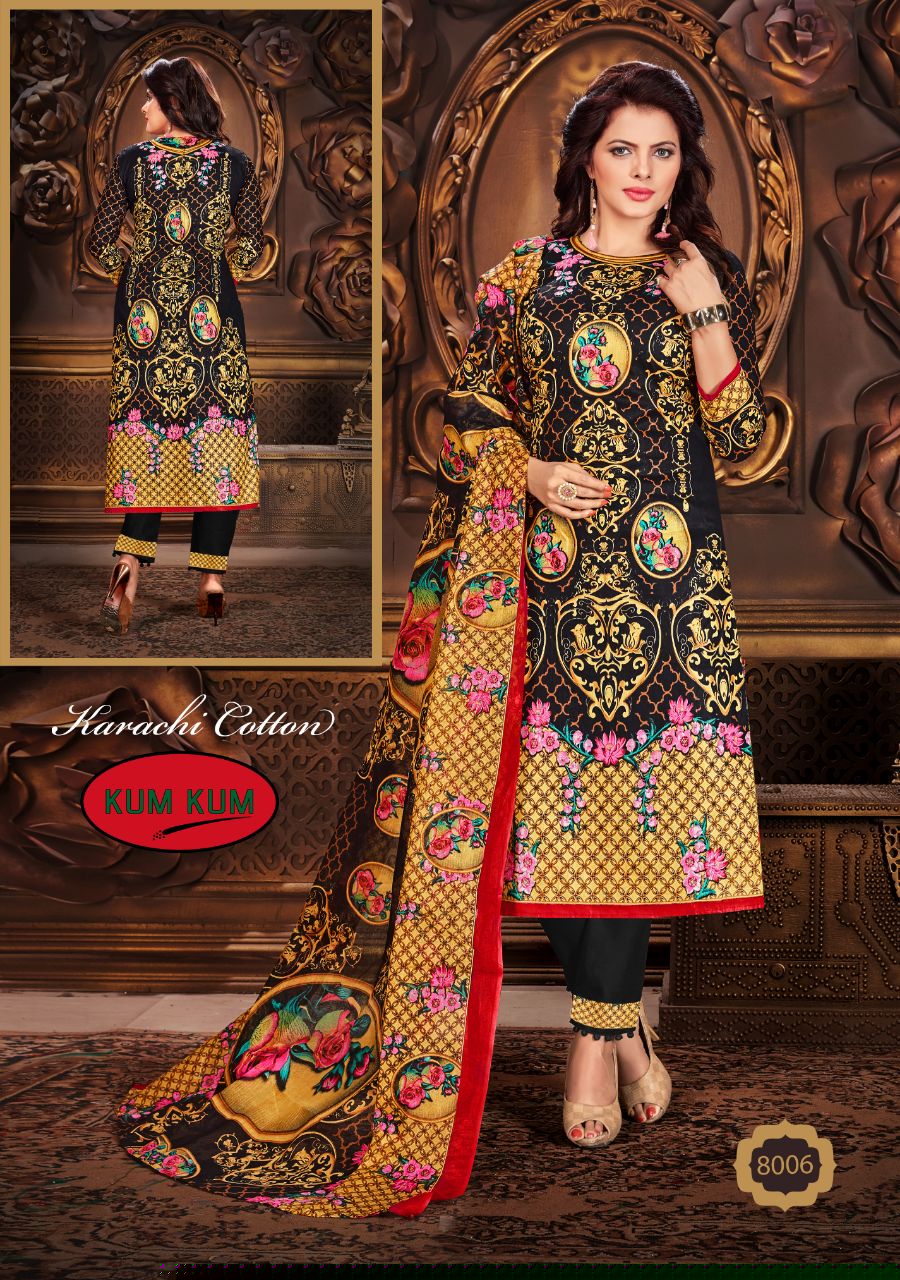 Naaz Karachi Cotton Vol-3 By Kum Kum 8001 To 8010 Series Pakistani Suits Colorful Beautiful Printed Casual Wear Cotton Un-stitched Dresses At Wholesale Price