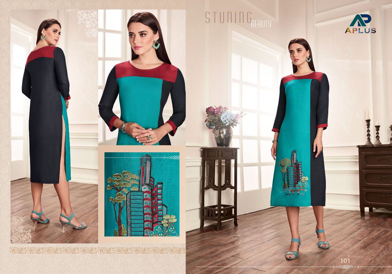 Aafira By A Plus 101 To 108 Series Beautiful Stylish Colorful Fancy Beautiful Casual Wear & Ethnic Wear Rayon Slub Embroidered Kurtis At Wholesale Price