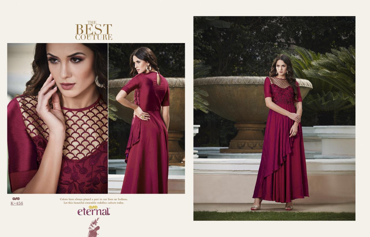 Aashi Hits Vol-2 By Eternal Designer Stylish Colorful Fancy Beautiful Party Wear & Ethnic Wear Premium Silk Slub Satin Embroidered Gowns/ Kurtis At Wholesale Price