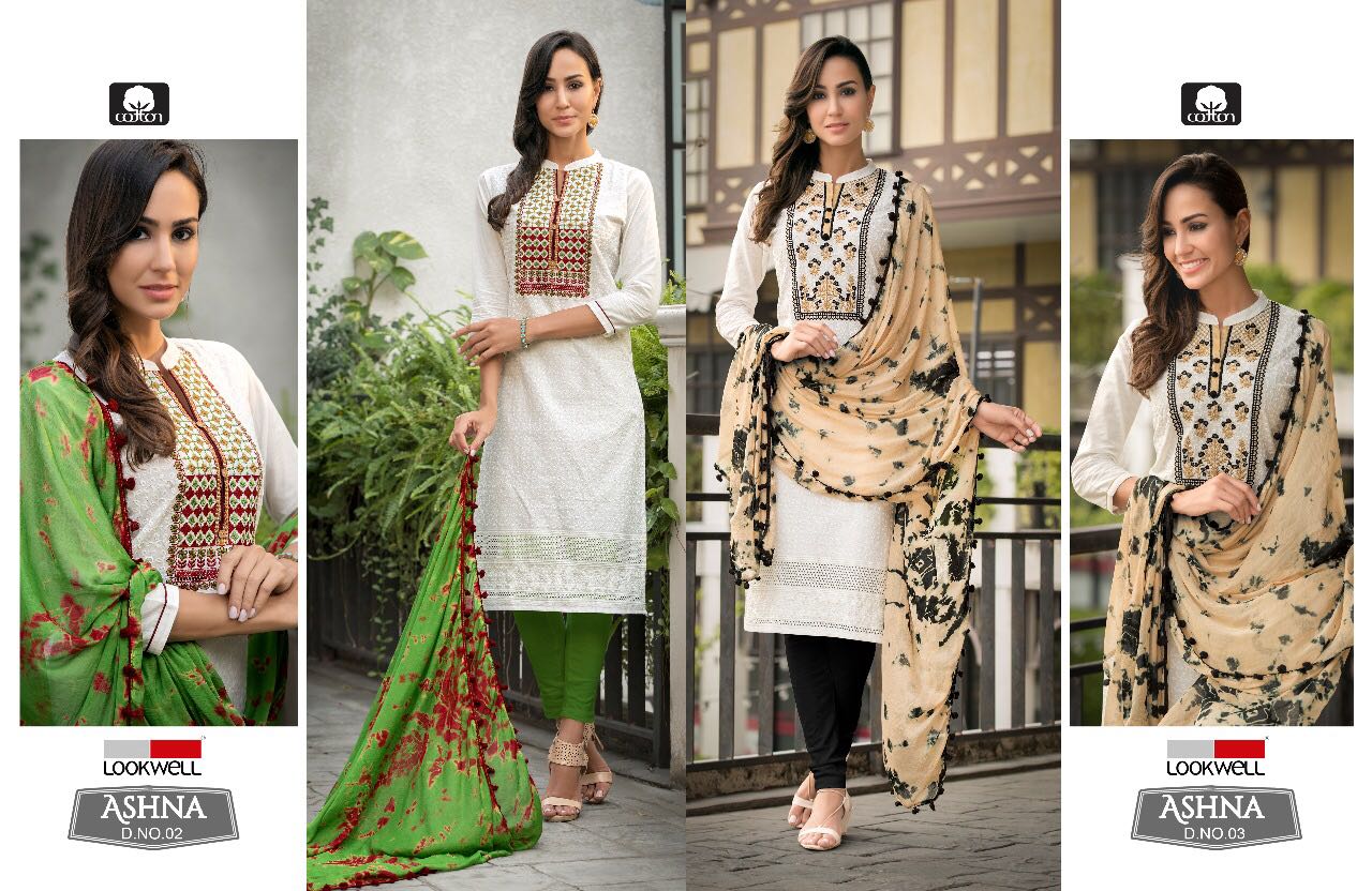 Ashna By Lookwell 01 To 06 Series Beautiful Stylish Fancy Colorful Party Wear & Casual Wear Pure Cotton Embroidered Dresses At Wholesale Price