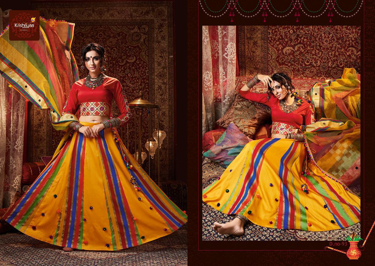9 Ratri By Krishriyaa 91 To 96 Series Designer Beautiful Collection Occasional Wear & Party Wear Slub Silk And Jacquard Lehengas At Wholesale Price