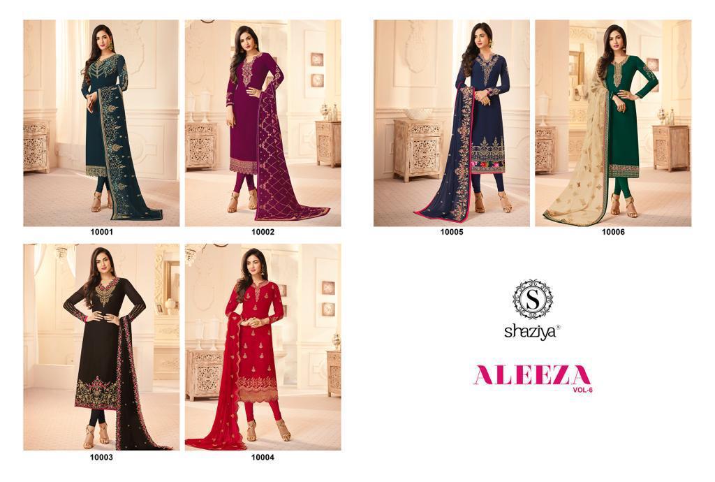 Aleeza Vol-3 By Shaziya 10001 To 10006 Series Beautiful Suits Stylish Fancy Colorful Party Wear & Ethnic Wear Collection Satin Georgette Dresses At Wholesale Price