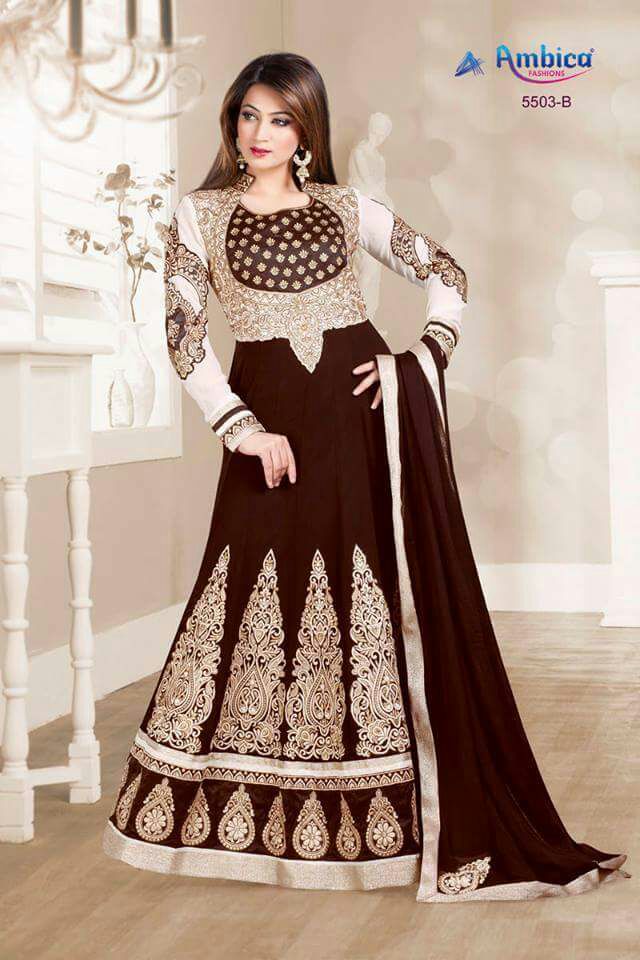 Ambica Hit Designs By Ambica Fashion 5503-b & 5503-e Designs Bollywood Beautiful Stylish Designer Embroidered Party Wear & Occasional Wear Georgette Dresses At Wholesale Price