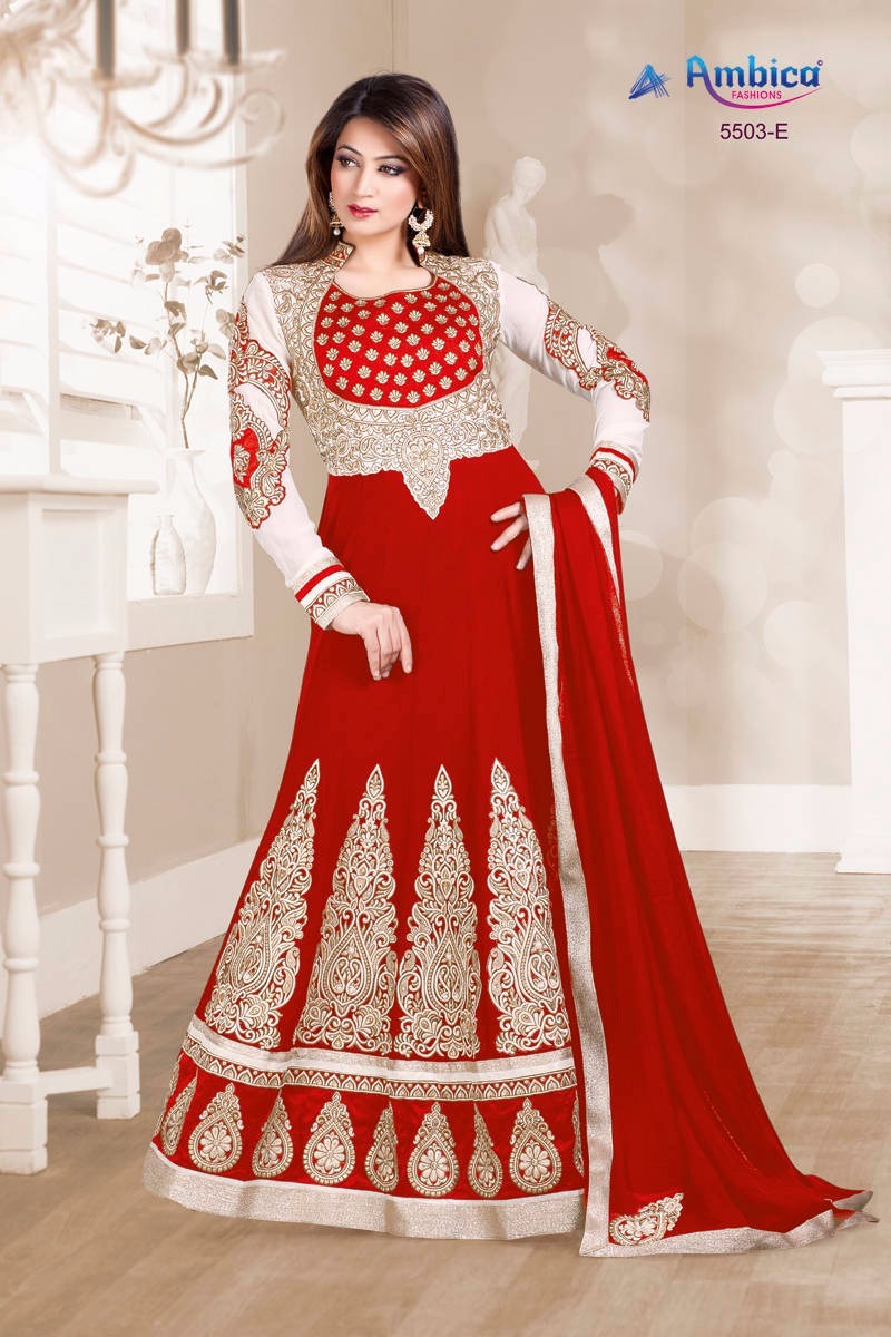 Ambica Hit Designs By Ambica Fashion 5503-b & 5503-e Designs Bollywood Beautiful Stylish Designer Embroidered Party Wear & Occasional Wear Georgette Dresses At Wholesale Price