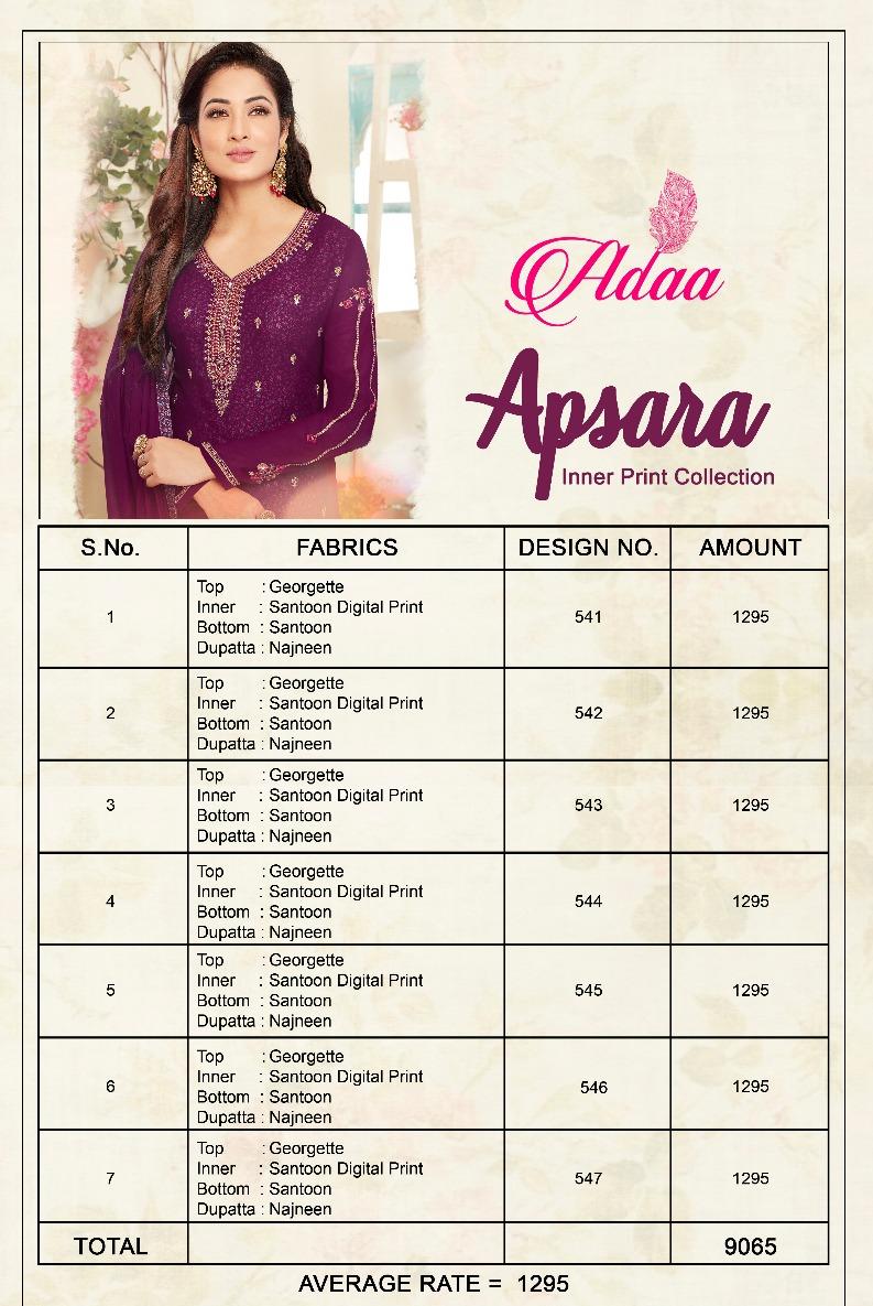 Apsara By Adaa 541 To 547 Series Designer Suits Collection Beautiful Stylish Fancy Colorful Party Wear & Occasional Wear Georgette Dresses At Wholesale Price
