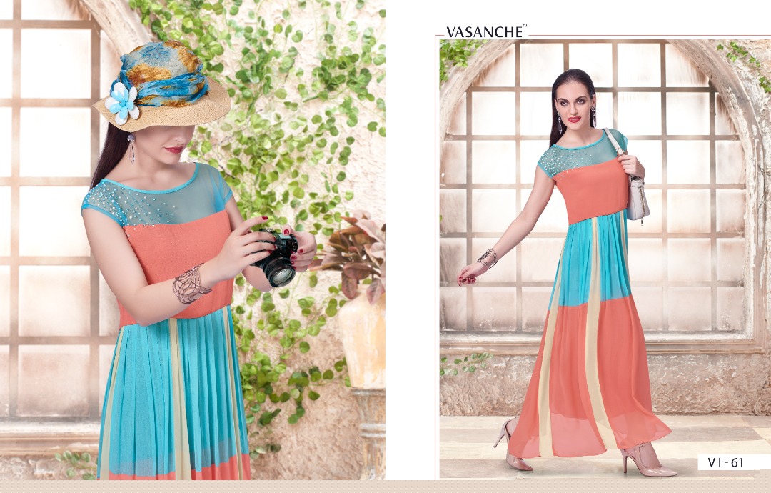 Chisel By Vasanche 61 To 69 Series Designer Beautiful Stylish Fancy Colorful Party Wear & Ethnic Wear & Ready To Wear Georgette Printed Kurtis At Wholesale Price