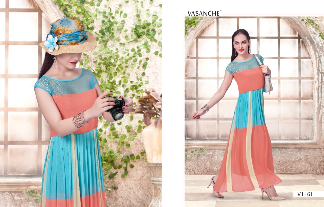 Chisel By Vasanche 61 To 69 Series Designer Beautiful Stylish Fancy Colorful Party Wear & Ethnic Wear & Ready To Wear Georgette Printed Kurtis At Wholesale Price