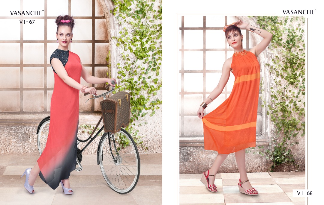 Chisel By Vasanche 61 To 69 Series Designer Beautiful Stylish Fancy Colorful Party Wear & Ethnic Wear & Ready To Wear Georgette Printed Kurtis At Wholesale Price