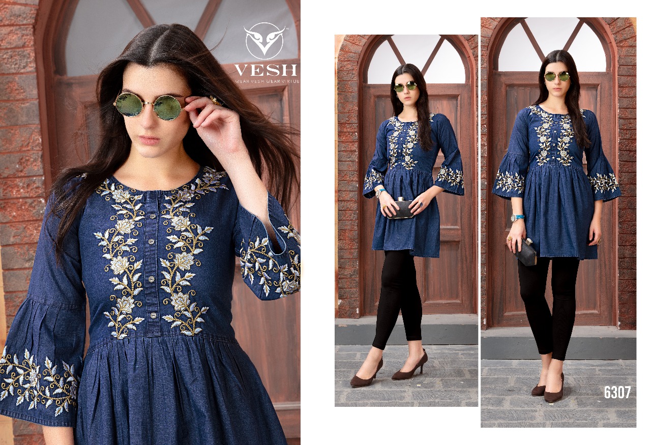 Denim By Vesh 6301 To 6308 Series Indian Traditional Wear Collection Beautiful Stylish Fancy Colorful Party Wear & Occasional Wear Cotton Embroidered Kurtis At Wholesale Price