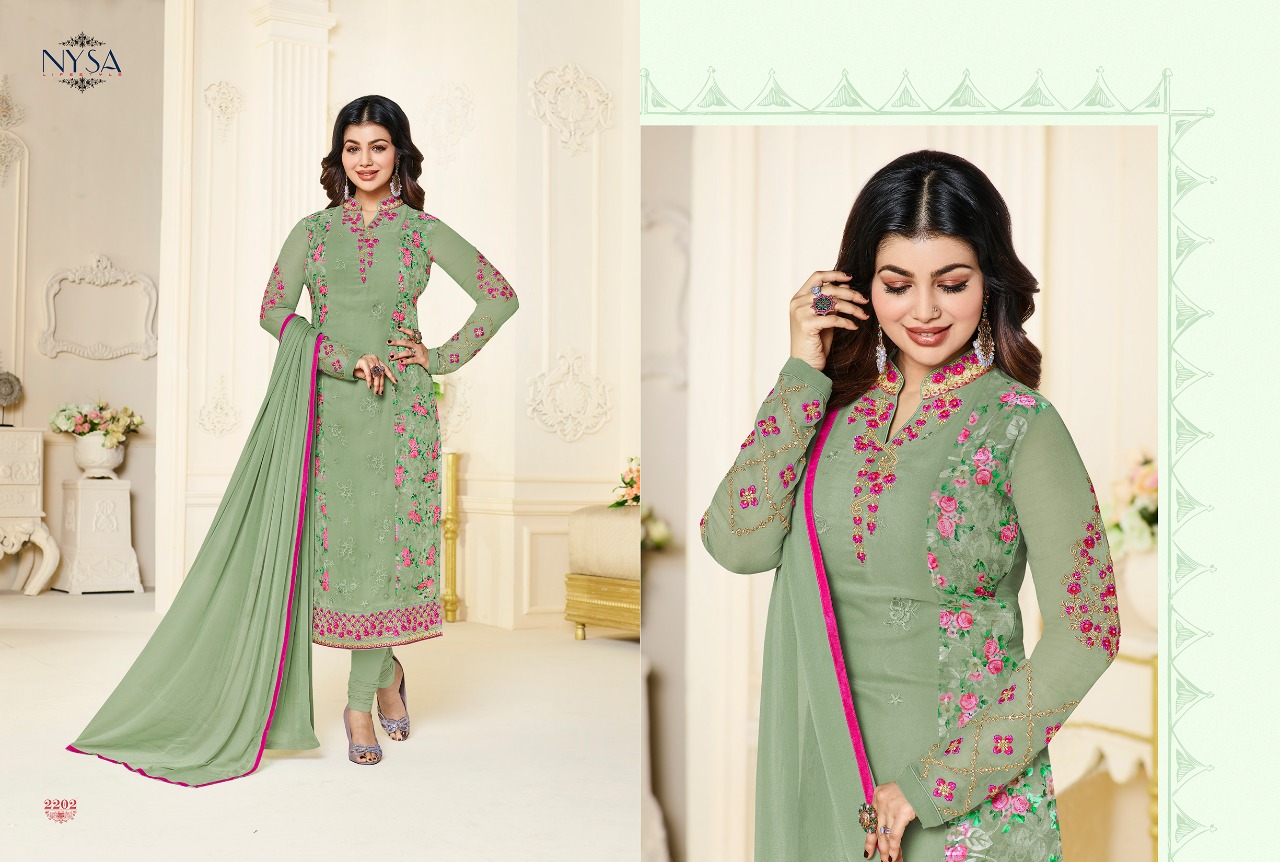 Sale Diamond Brasso Vol-13 By Nysa Lifestyle 2201 To 2207 Series Beautiful Suits Colorful Stylish Fancy Party Wear & Ethnic Wear Brasso & Georgette Printed Dresses At Wholesale Price