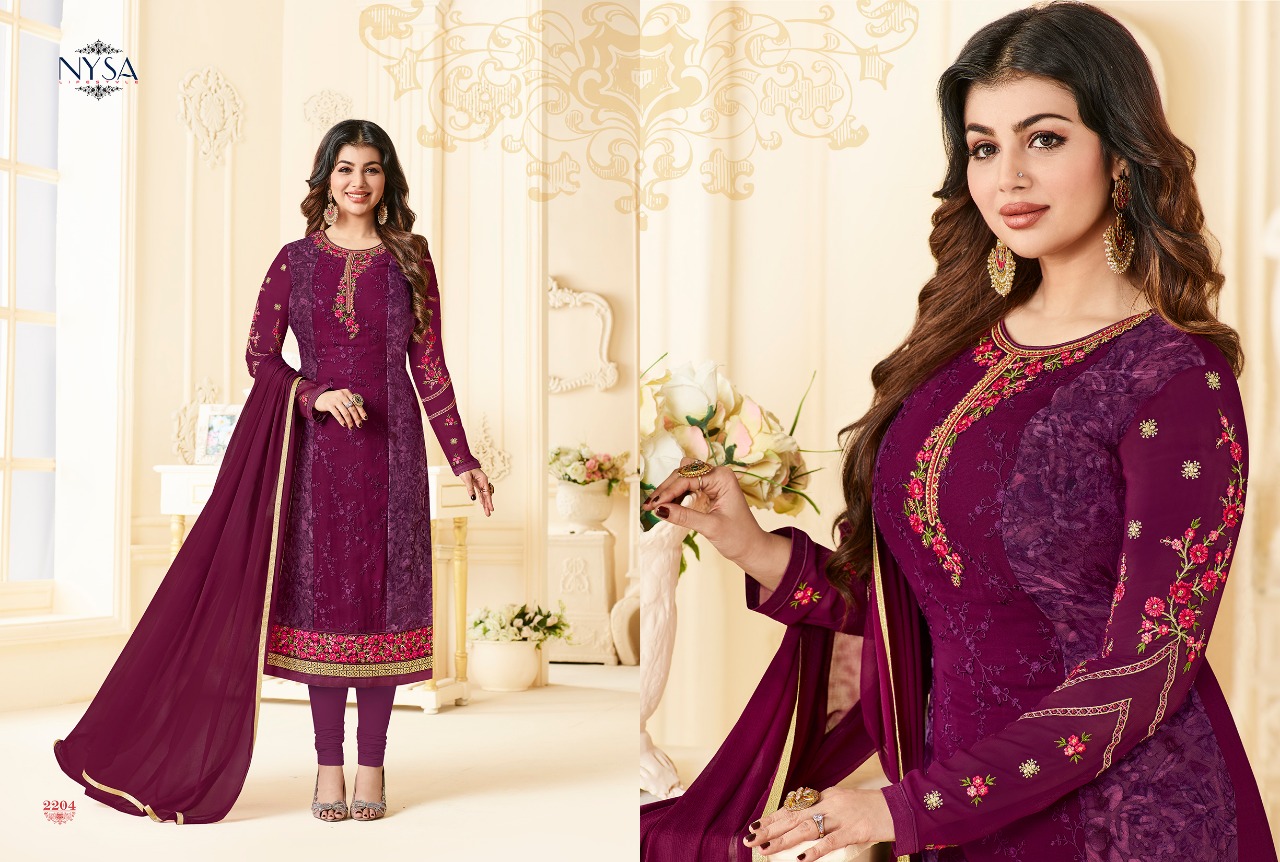 Diamond Brasso Vol-13 By Nysa Lifestyle 2201 To 2207 Series Beautiful Suits Colorful Stylish Fancy Party Wear & Ethnic Wear Brasso & Georgette Printed Dresses At Wholesale Price