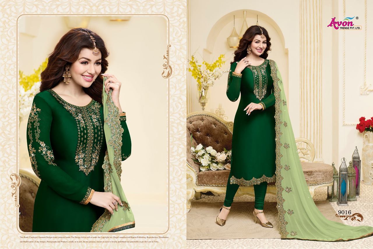 Fashionista Vol-6 By Avon Trendz 9011 To 9017 Series Beautiful Designer Embroidered Suits Colorful Fancy Party Wear & Occasional Wear Stin Silk Georgette Dresses At Wholesale Price