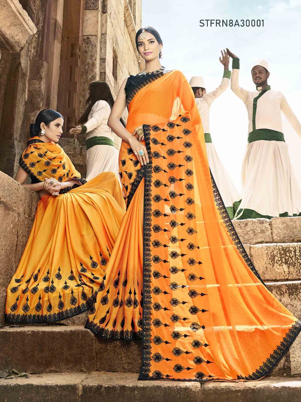 Firangi By Aasvaa 30001 To 30008 Series Indian Traditional Wear Collection Beautiful Stylish Fancy Colorful Party Wear & Occasional Wear Chiffon Sarees At Wholesale Price
