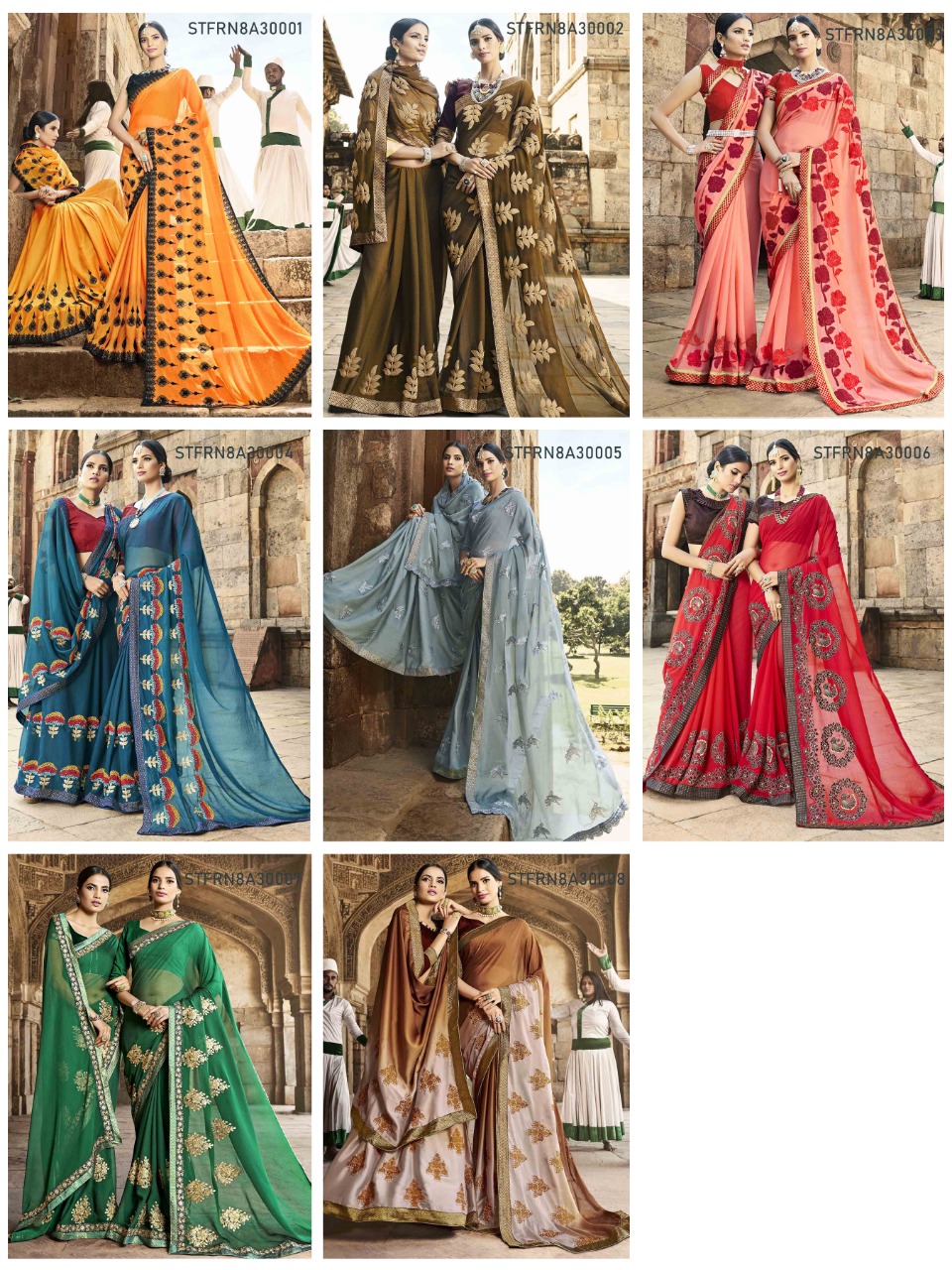 Firangi By Aasvaa 30001 To 30008 Series Indian Traditional Wear Collection Beautiful Stylish Fancy Colorful Party Wear & Occasional Wear Chiffon Sarees At Wholesale Price