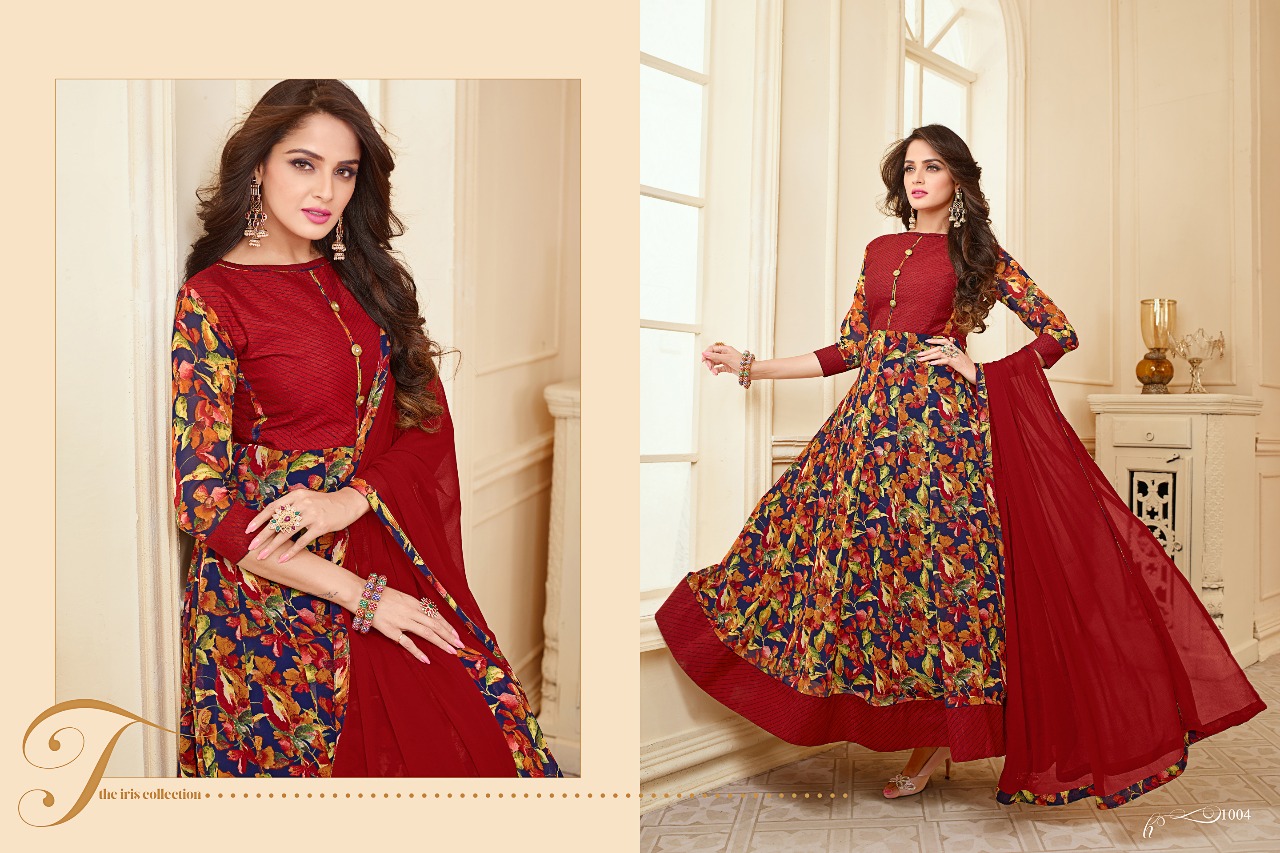 Floral By Amrut Varsha Creation 1001 To 1009 Series Beautiful Stylish Fancy Colorful Party Wear & Ethnic Wear Anarkali Wait Less Georgette Dresses At Wholesale Price