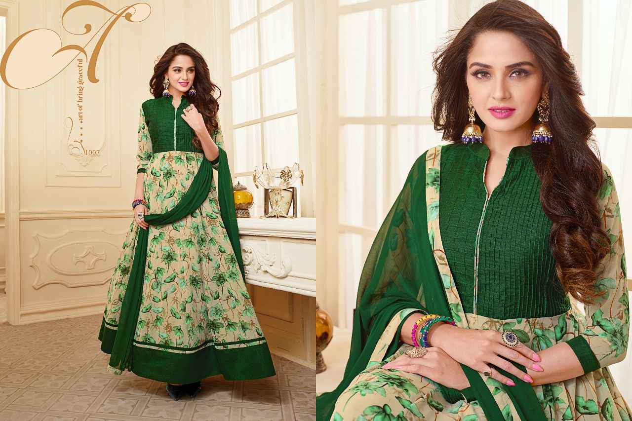 Floral By Amrut Varsha Creation 1001 To 1009 Series Beautiful Stylish Fancy Colorful Party Wear & Ethnic Wear Anarkali Wait Less Georgette Dresses At Wholesale Price