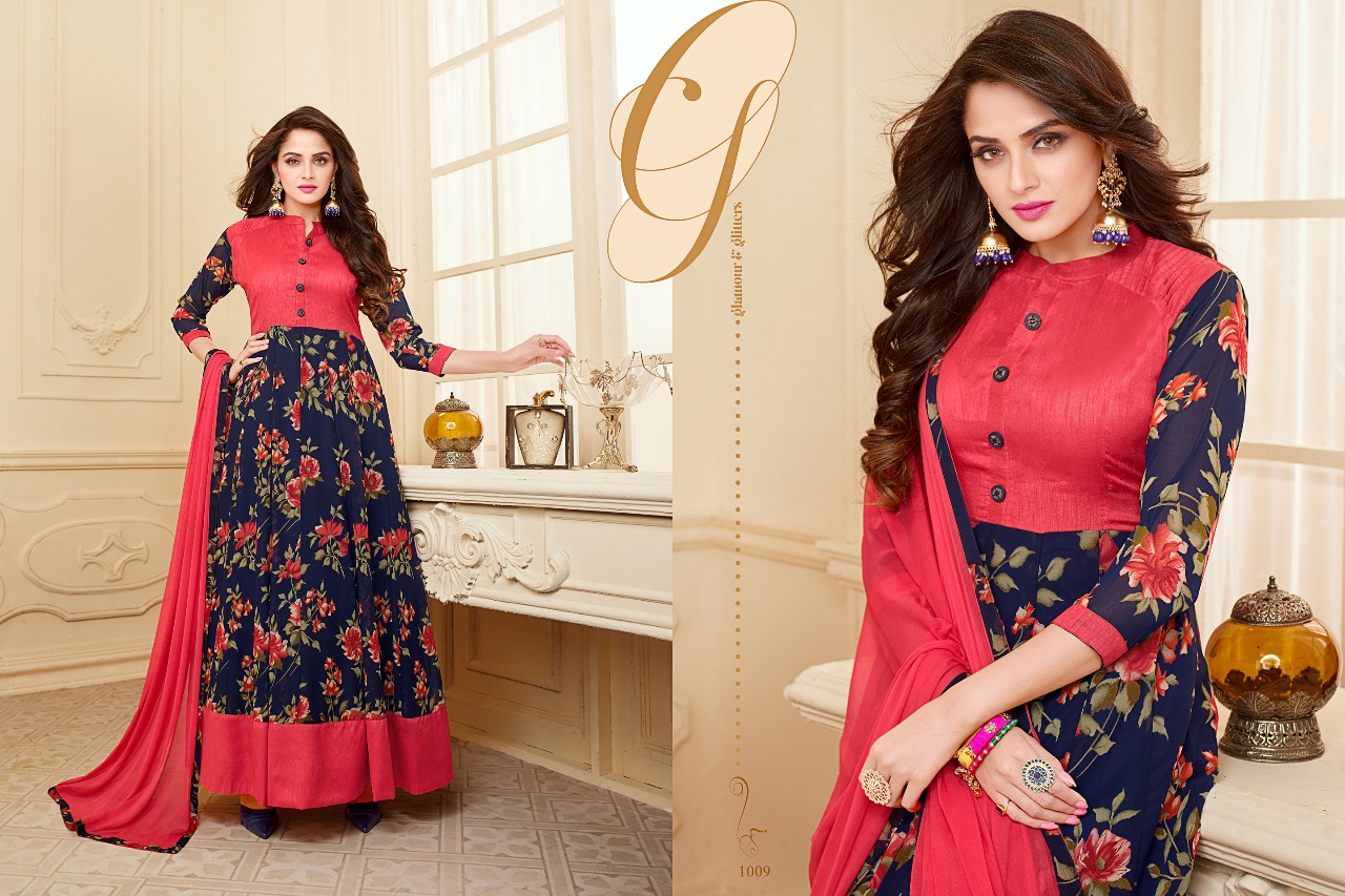Floral By Amrut Varsha Creation 1001 To 1009 Series Beautiful Stylish Fancy Colorful Party Wear & Ethnic Wear Anarkali Wait Less Georgette Dresses At Wholesale Price