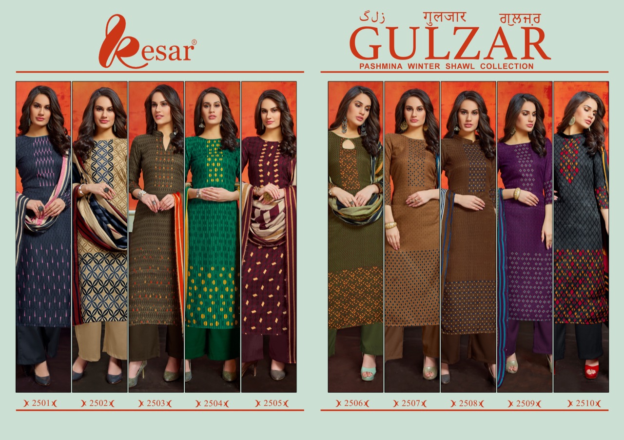 Gulzar By Shri Vijay 2501to 2510 Series Beautiful Pashmina Suits Stylish Fancy Colorful Winter Wear & Ethnic Wear Pure Pashmina Dobby Style Printed Dresses At Wholesale Price