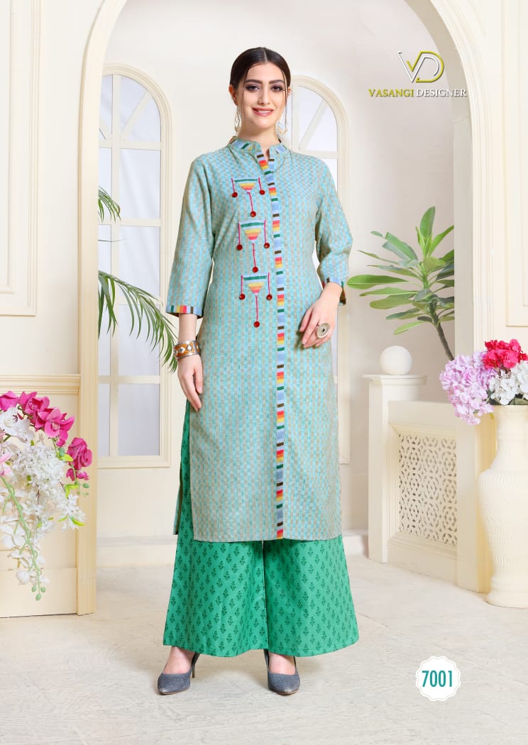 Look By Vasangi Designer 7001 To 7004 Series Stylish Fancy Beautiful Colorful Casual Wear & Ethnic Wear Rayon/south Cotton/palazzo/ Maya Slub Print Kurtis At Wholesale Price