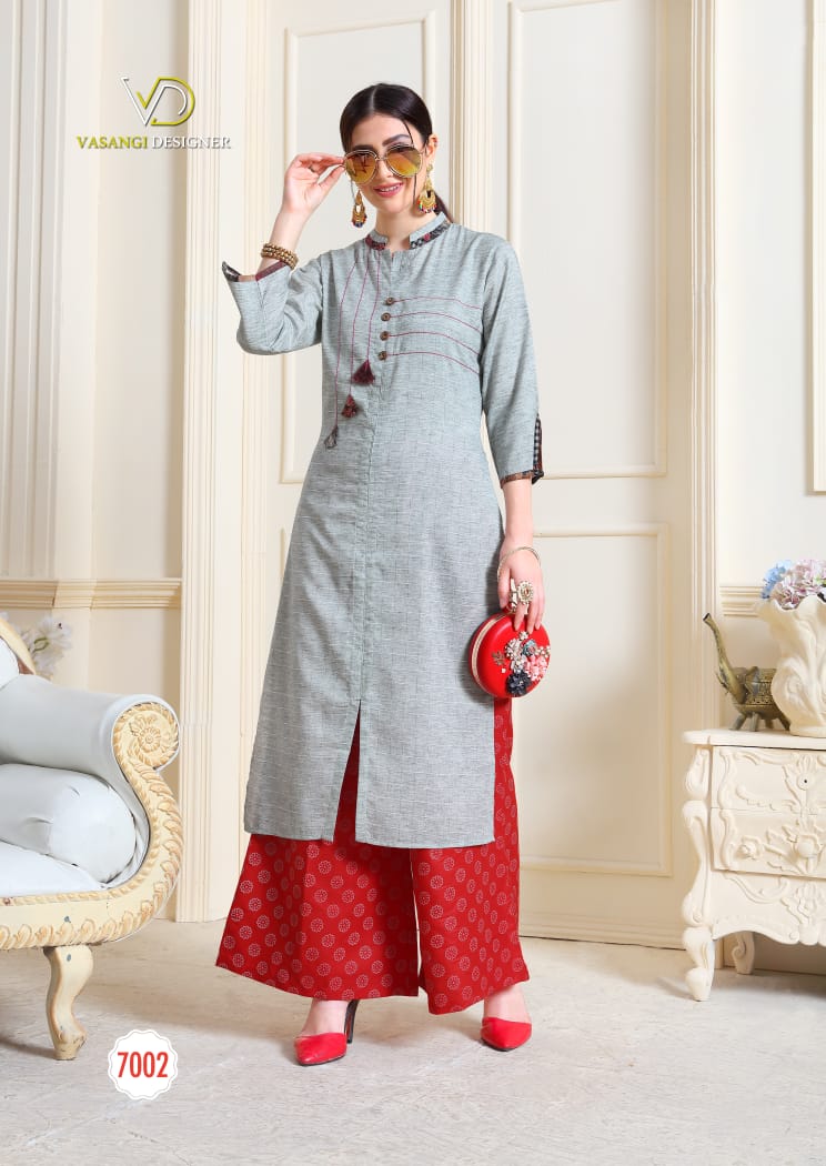 Look By Vasangi Designer 7001 To 7004 Series Stylish Fancy Beautiful Colorful Casual Wear & Ethnic Wear Rayon/south Cotton/palazzo/ Maya Slub Print Kurtis At Wholesale Price