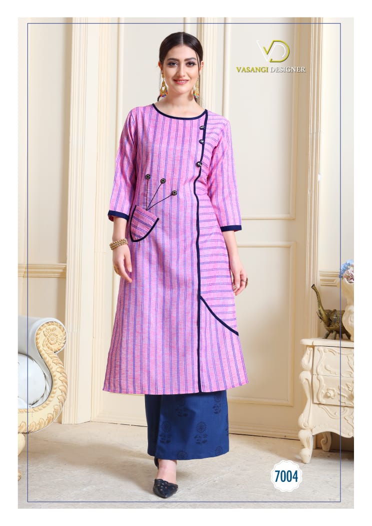 Look By Vasangi Designer 7001 To 7004 Series Stylish Fancy Beautiful Colorful Casual Wear & Ethnic Wear Rayon/south Cotton/palazzo/ Maya Slub Print Kurtis At Wholesale Price