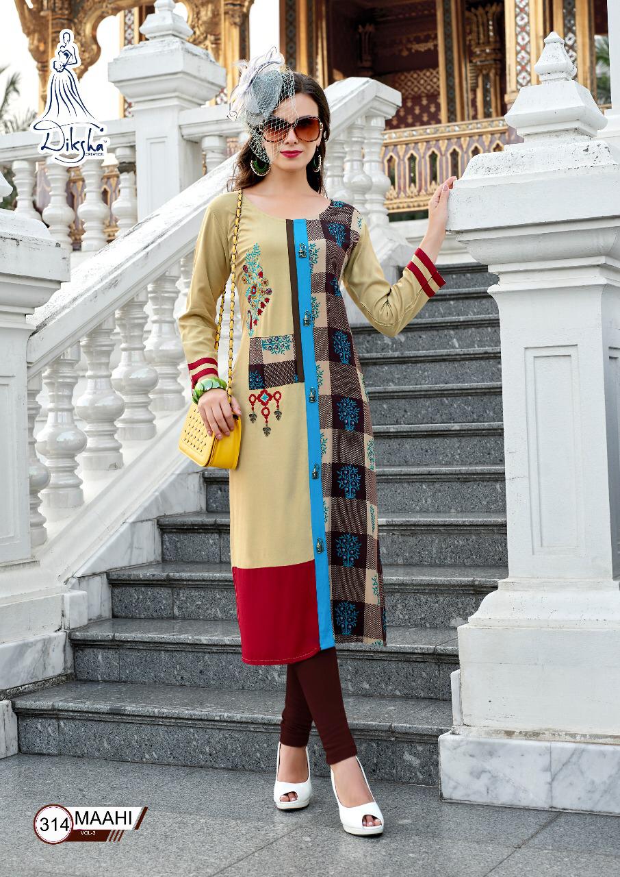 Maahi Vol-3 By Diksha Fashion 301 To 314 Series Indian Traditional Wear Collection Beautiful Stylish Fancy Colorful Party Wear & Occasional Wear Rayon Kurtis At Wholesale Price