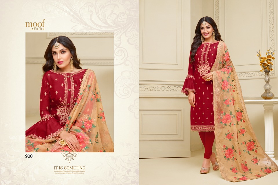 Mahi By Moof Collection 900 To 905 Series Beautiful Suits Colorful Stylish Fancy Colorful Casual Wear & Ethnic Wear Satin Georgette With Heavy Embroidery Work Dresses At Wholesale Price