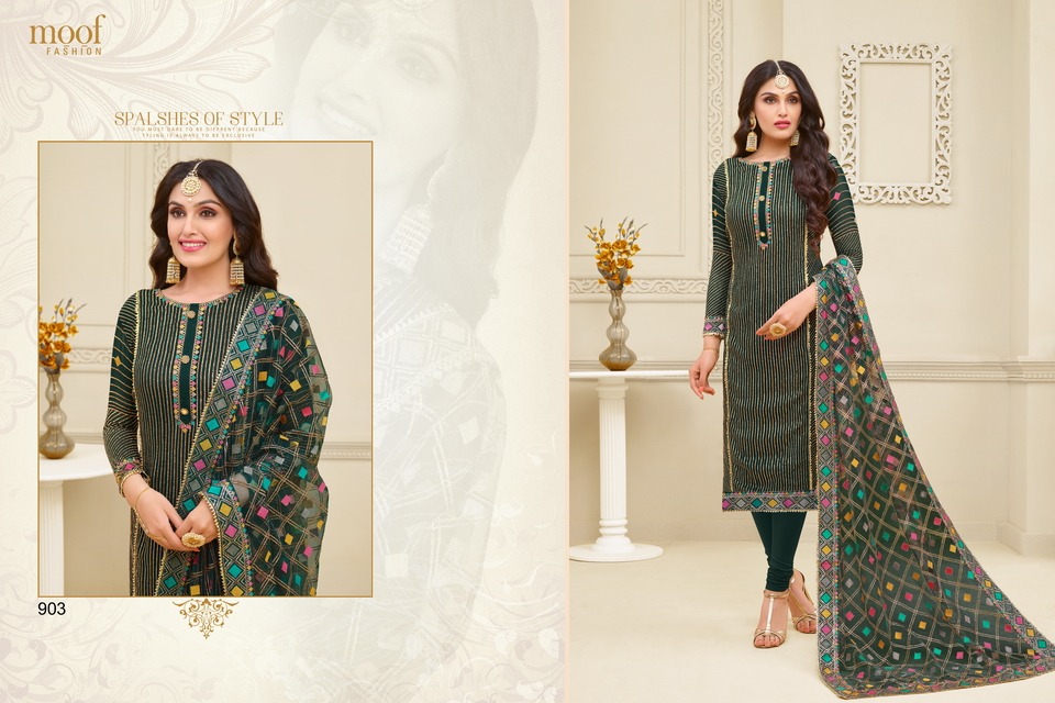 Mahi By Moof Collection 900 To 905 Series Beautiful Suits Colorful Stylish Fancy Colorful Casual Wear & Ethnic Wear Satin Georgette With Heavy Embroidery Work Dresses At Wholesale Price