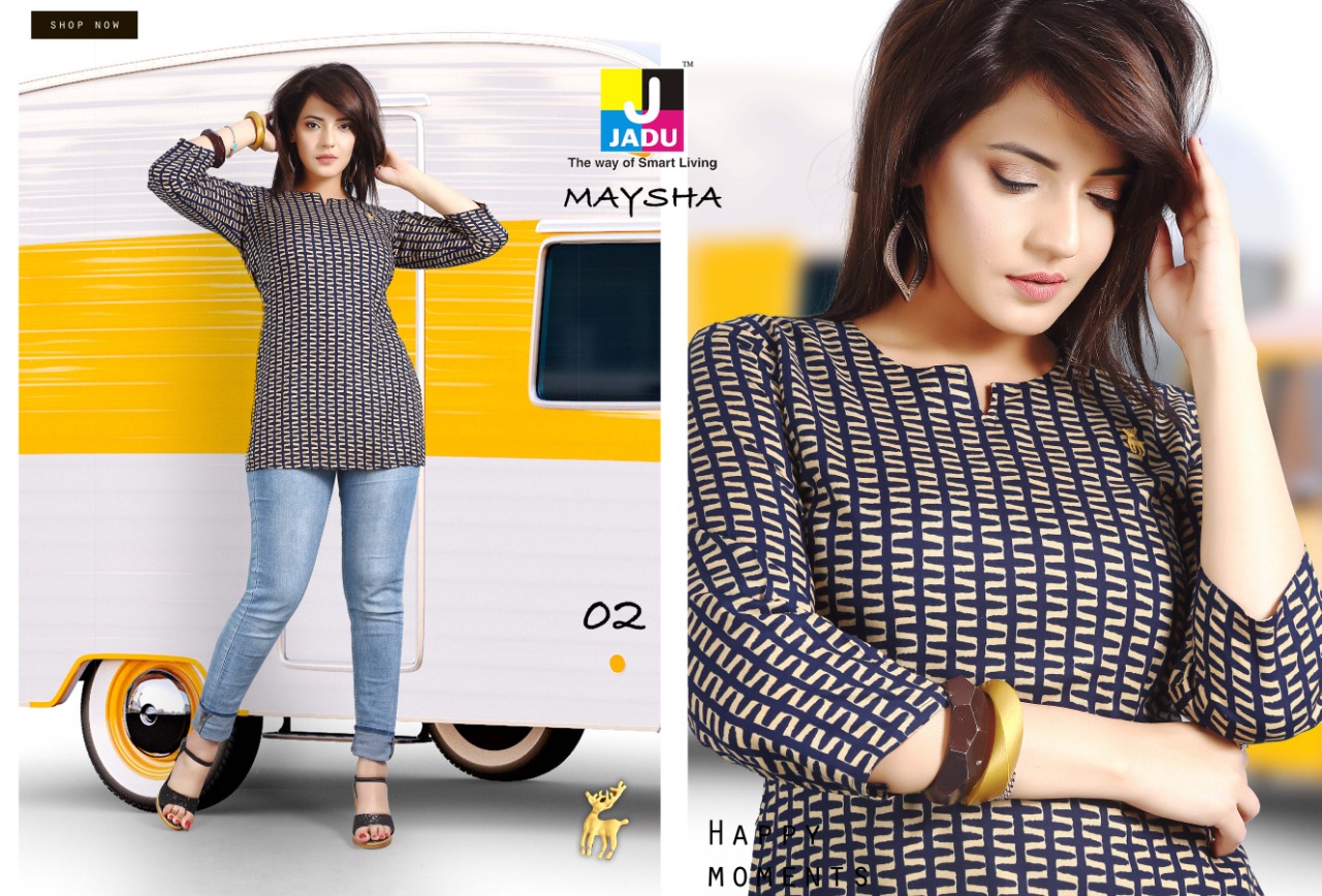 Maysha By Jadu 01 To 10 Series Beautiful Stylish Colorful Fancy Party Wear & Ethnic Wear & Ready To Wear Rayon Printed Kurtis At Wholesale Price