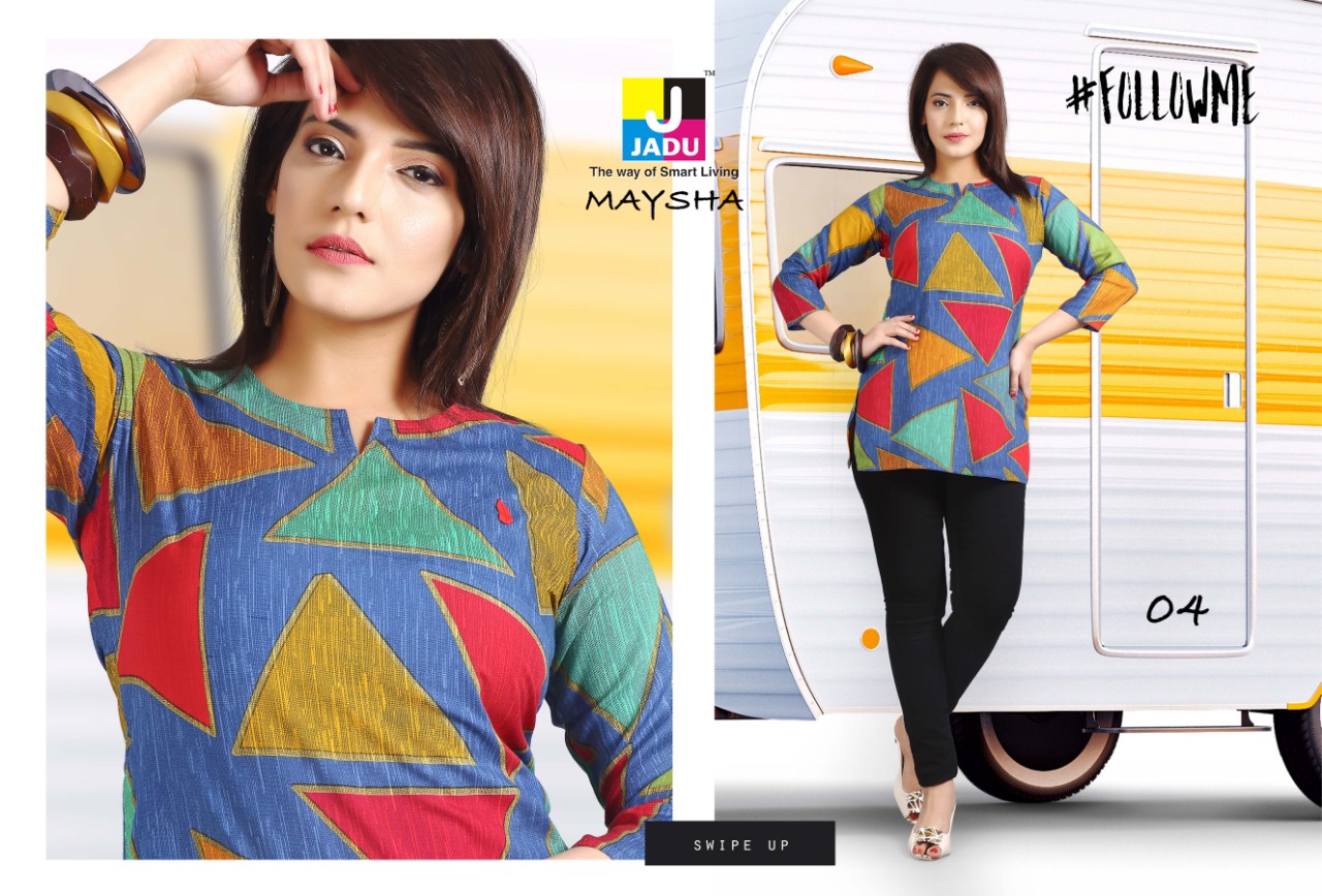 Maysha By Jadu 01 To 10 Series Beautiful Stylish Colorful Fancy Party Wear & Ethnic Wear & Ready To Wear Rayon Printed Kurtis At Wholesale Price