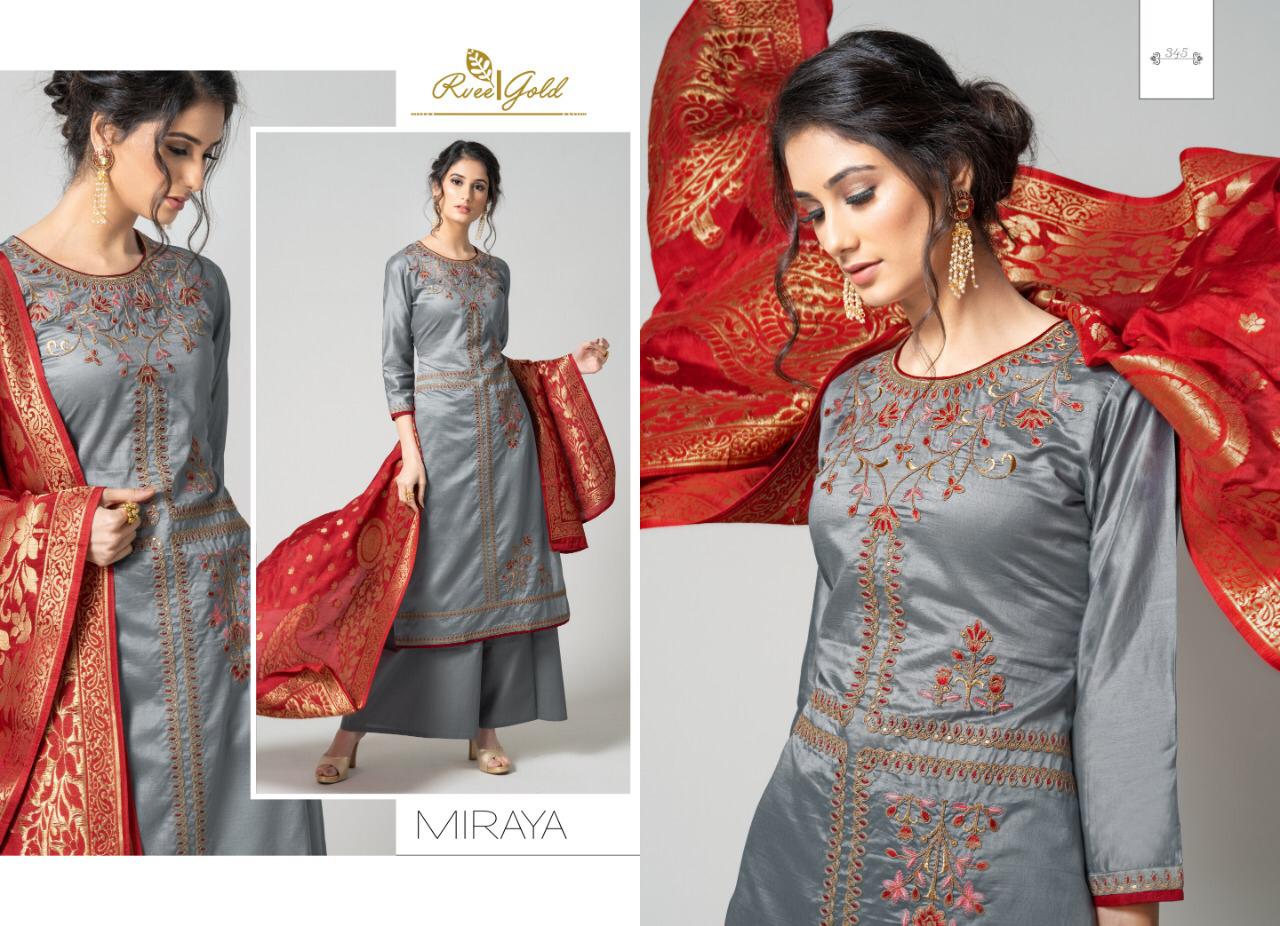 Miraya By Rvee Gold By 340 To 347 Series Beautiful Winter Suits Stylish Fancy Colorful Winter Wear & Ethnic Wear Pure Chanderi Embroidered Dresses At Wholesale Price