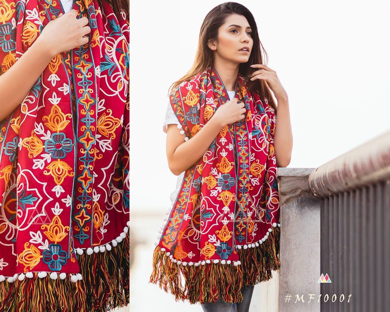 Mufflers Stoles By Mesmora Mf10001 To Mf10010 Series Indian Traditional Wear Collection Beautiful Stylish Fancy Colorful Party Wear & Occasional Wear Woollen Embroidered Khadi Muffler At Wholesale Price