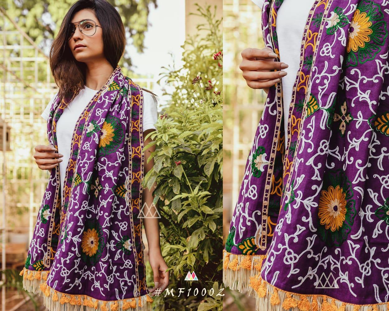 Mufflers Stoles By Mesmora Mf10001 To Mf10010 Series Indian Traditional Wear Collection Beautiful Stylish Fancy Colorful Party Wear & Occasional Wear Woollen Embroidered Khadi Muffler At Wholesale Price