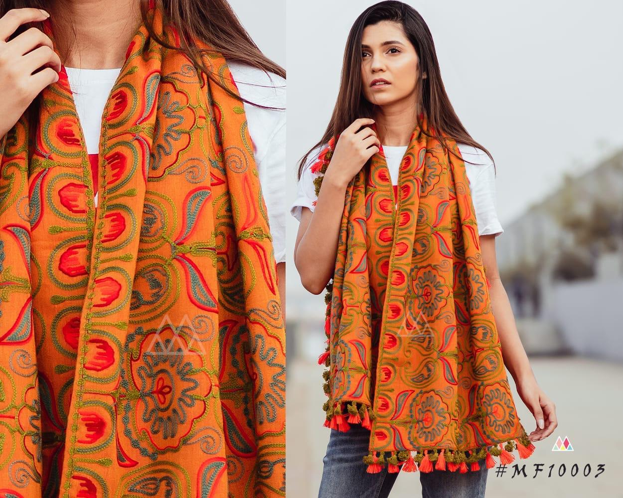 Mufflers Stoles By Mesmora Mf10001 To Mf10010 Series Indian Traditional Wear Collection Beautiful Stylish Fancy Colorful Party Wear & Occasional Wear Woollen Embroidered Khadi Muffler At Wholesale Price