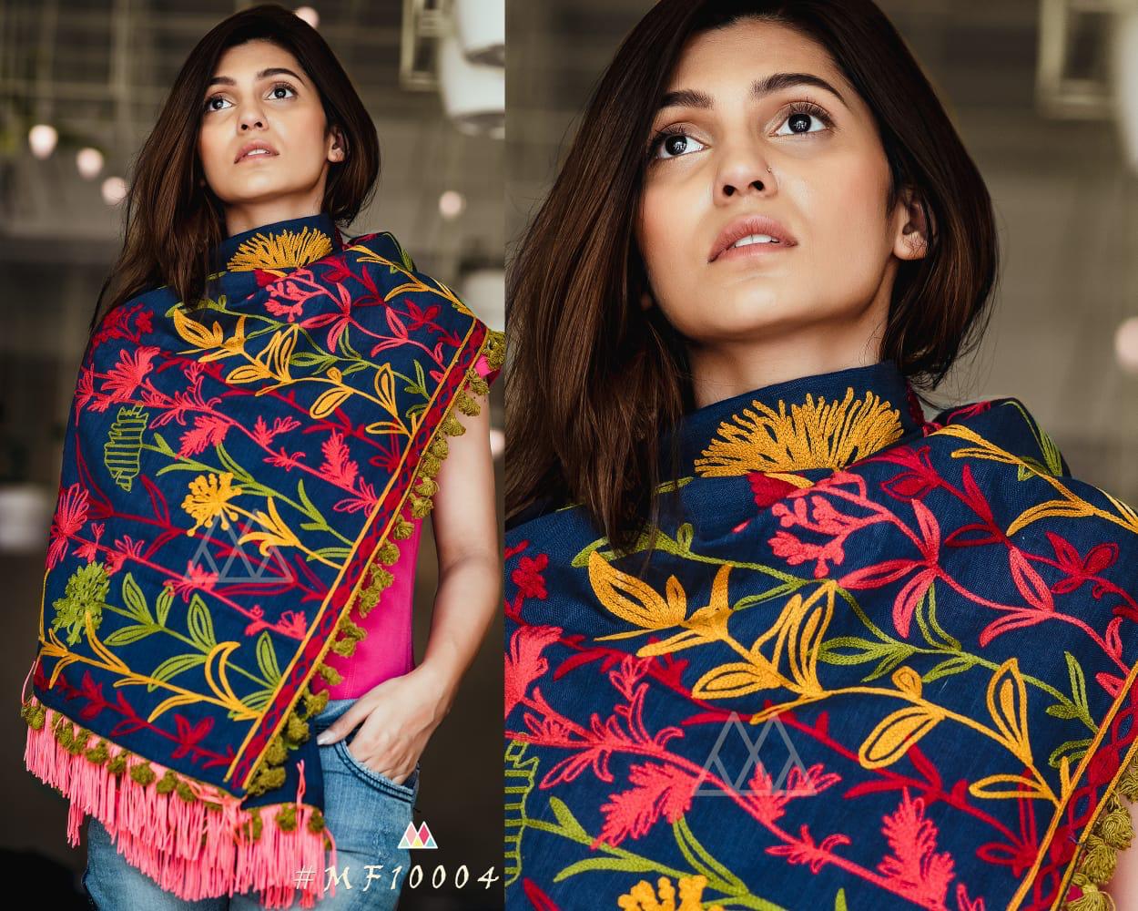 Mufflers Stoles By Mesmora Mf10001 To Mf10010 Series Indian Traditional Wear Collection Beautiful Stylish Fancy Colorful Party Wear & Occasional Wear Woollen Embroidered Khadi Muffler At Wholesale Price