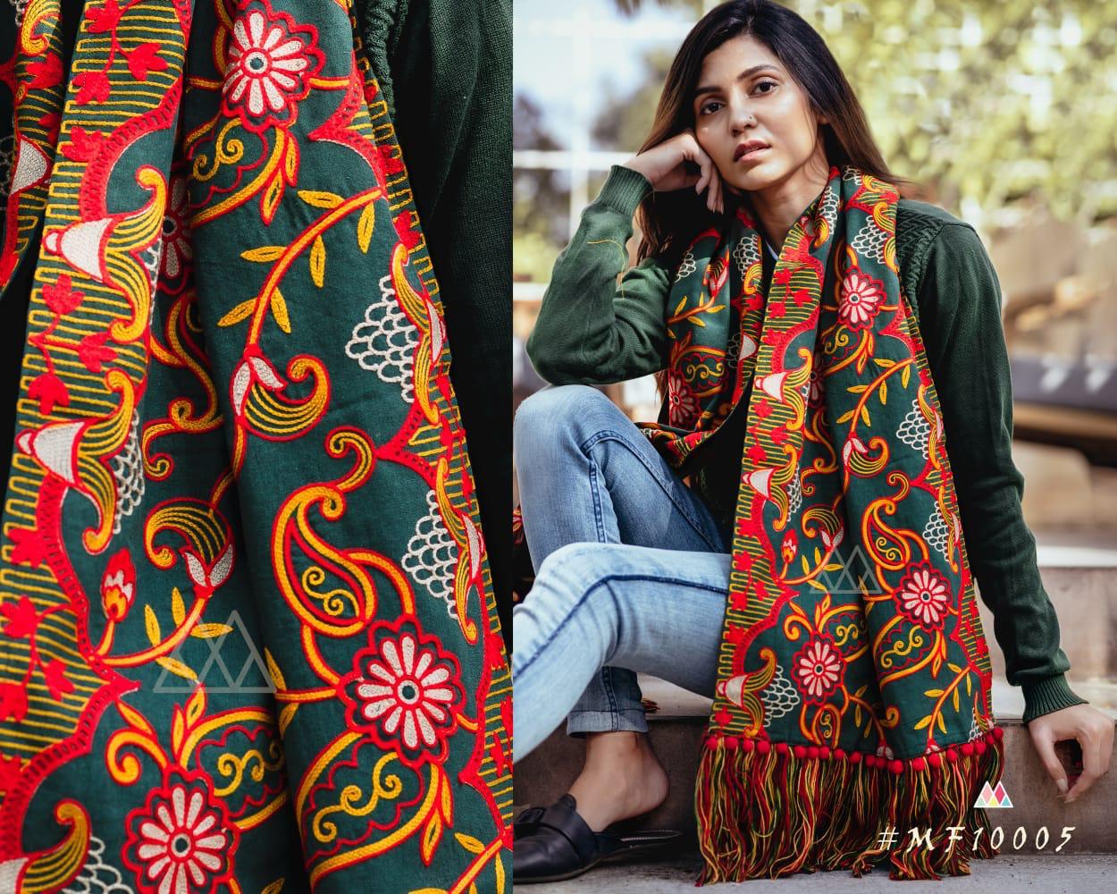 Mufflers Stoles By Mesmora Mf10001 To Mf10010 Series Indian Traditional Wear Collection Beautiful Stylish Fancy Colorful Party Wear & Occasional Wear Woollen Embroidered Khadi Muffler At Wholesale Price