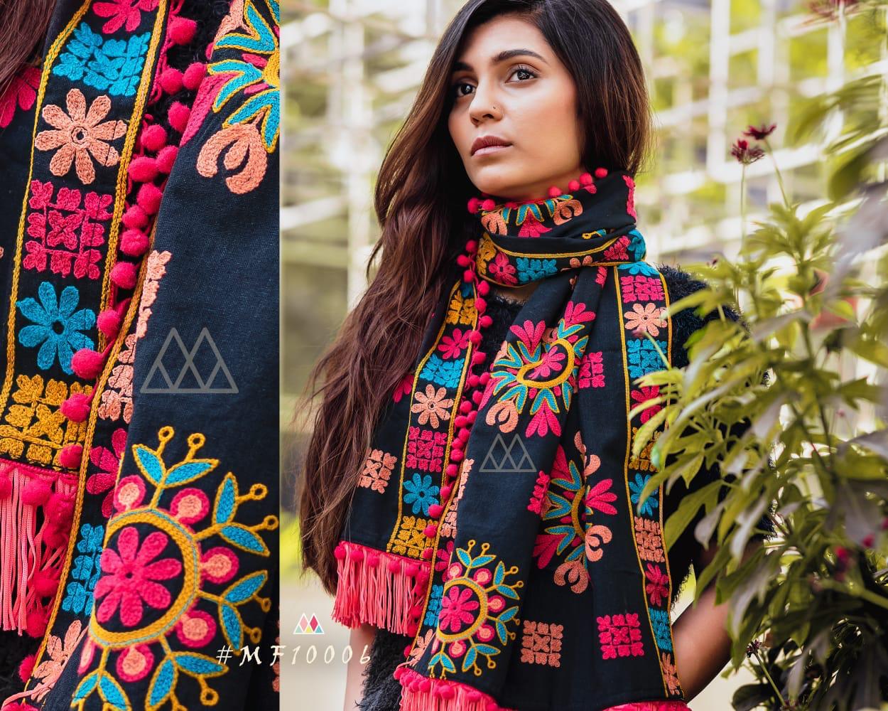 Mufflers Stoles By Mesmora Mf10001 To Mf10010 Series Indian Traditional Wear Collection Beautiful Stylish Fancy Colorful Party Wear & Occasional Wear Woollen Embroidered Khadi Muffler At Wholesale Price