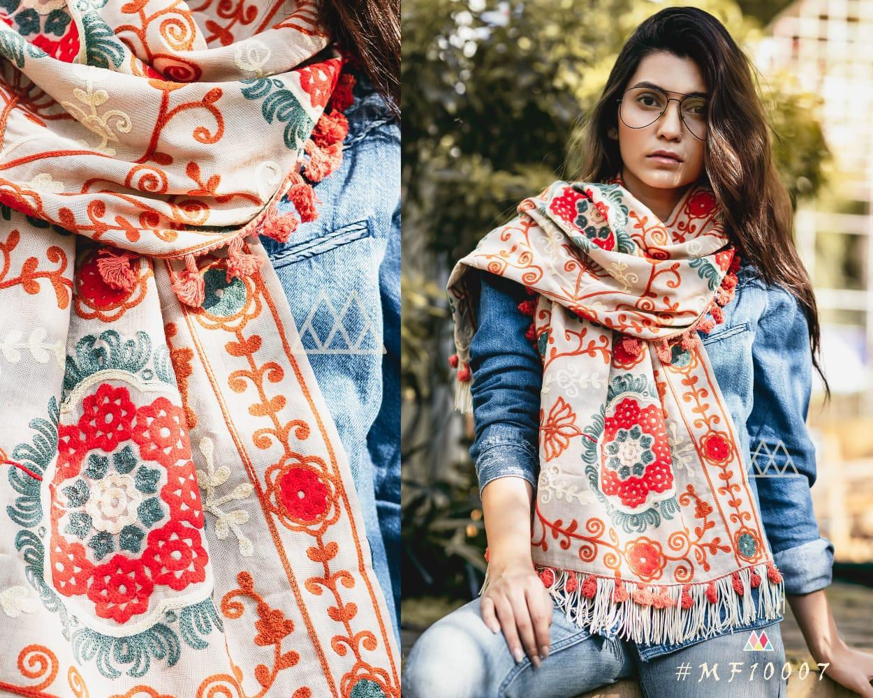 Mufflers Stoles By Mesmora Mf10001 To Mf10010 Series Indian Traditional Wear Collection Beautiful Stylish Fancy Colorful Party Wear & Occasional Wear Woollen Embroidered Khadi Muffler At Wholesale Price